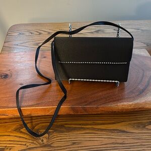 NWOT Jacqueline Ferrar black satin crossbody evening bag.Wedding/Gala/Prom/Party